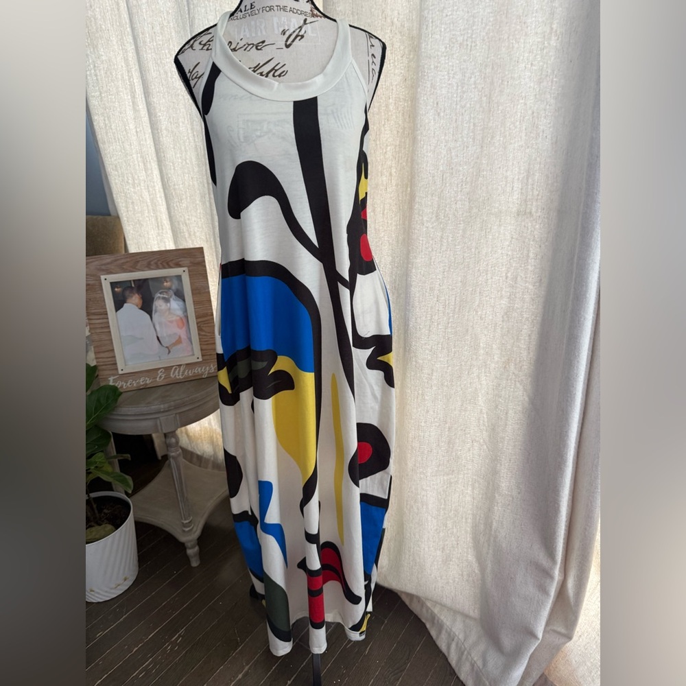 Abstract Print Sleeveless Maxi Dress
